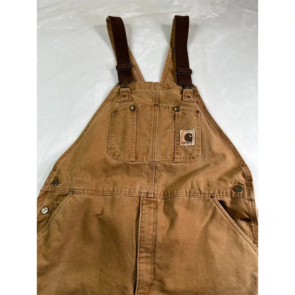 Carhartt 42 x 30 Duck Insulated Bib Overalls R27  Double Knee Union Made USA - Picture 2 of 15